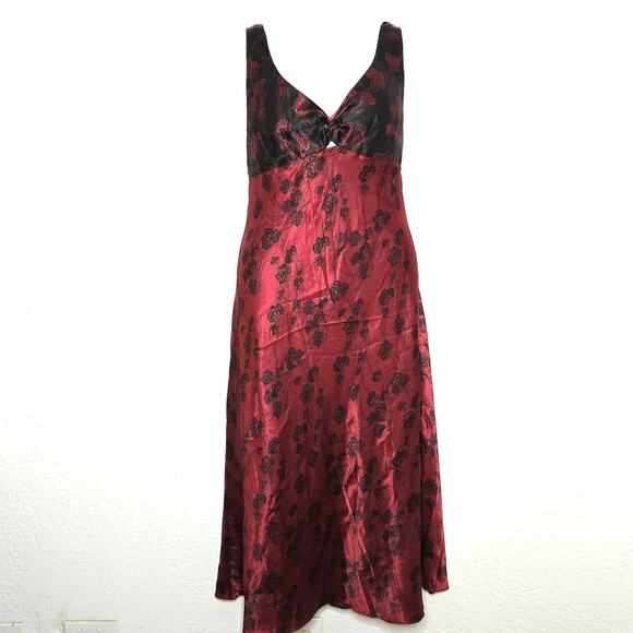 Cabernet Nightgown Maxi Long Kimono Robe Size L Red Black Sleeveless Knot Accent - Picture 3 of 6
